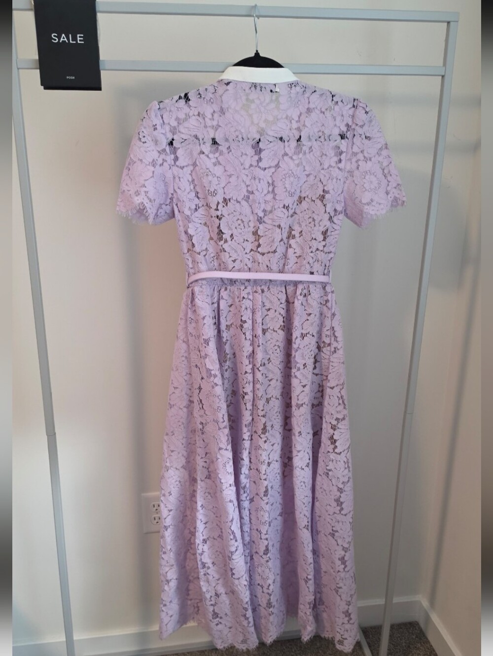SELF-PORTRAIT Lilac Lace Button Front Midi Dress Size 4 - Picture 8 of 9